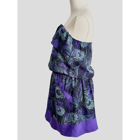 Y2K Mini Dress Small Strapless Beaded Artsy Peacock Forest Fairy Grunge 2010s - Picture 4 of 11